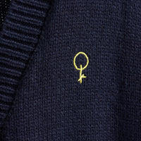 "Q.K." カーディガン アイボリー グレー ネイビー ブラック 刺繍 シンプル ポケット 秋冬 メンズ レディース 制服 通勤 オフィス - QurioStore QurioS