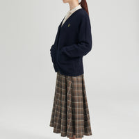 "Q.K." カーディガン アイボリー グレー ネイビー ブラック 刺繍 シンプル ポケット 秋冬 メンズ レディース 制服 通勤 オフィス - QurioStore QurioS