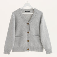 "Q.K." カーディガン アイボリー グレー ネイビー ブラック 刺繍 シンプル ポケット 秋冬 メンズ レディース 制服 通勤 オフィス - QurioStore QurioS