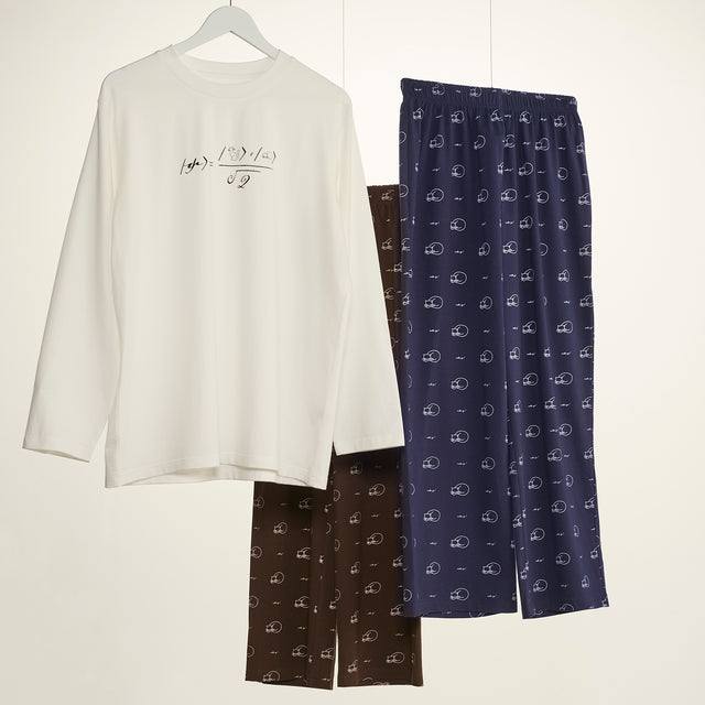 "シュレディンガーの猫" ルームウェア ネイビー ブラウン 量子力学 パシャマ 部屋着 上下セット ねこ ネコ レディース メンズ 人気 おしゃれ かわいい おすすめ 大人 ペア - QurioStore QurioS