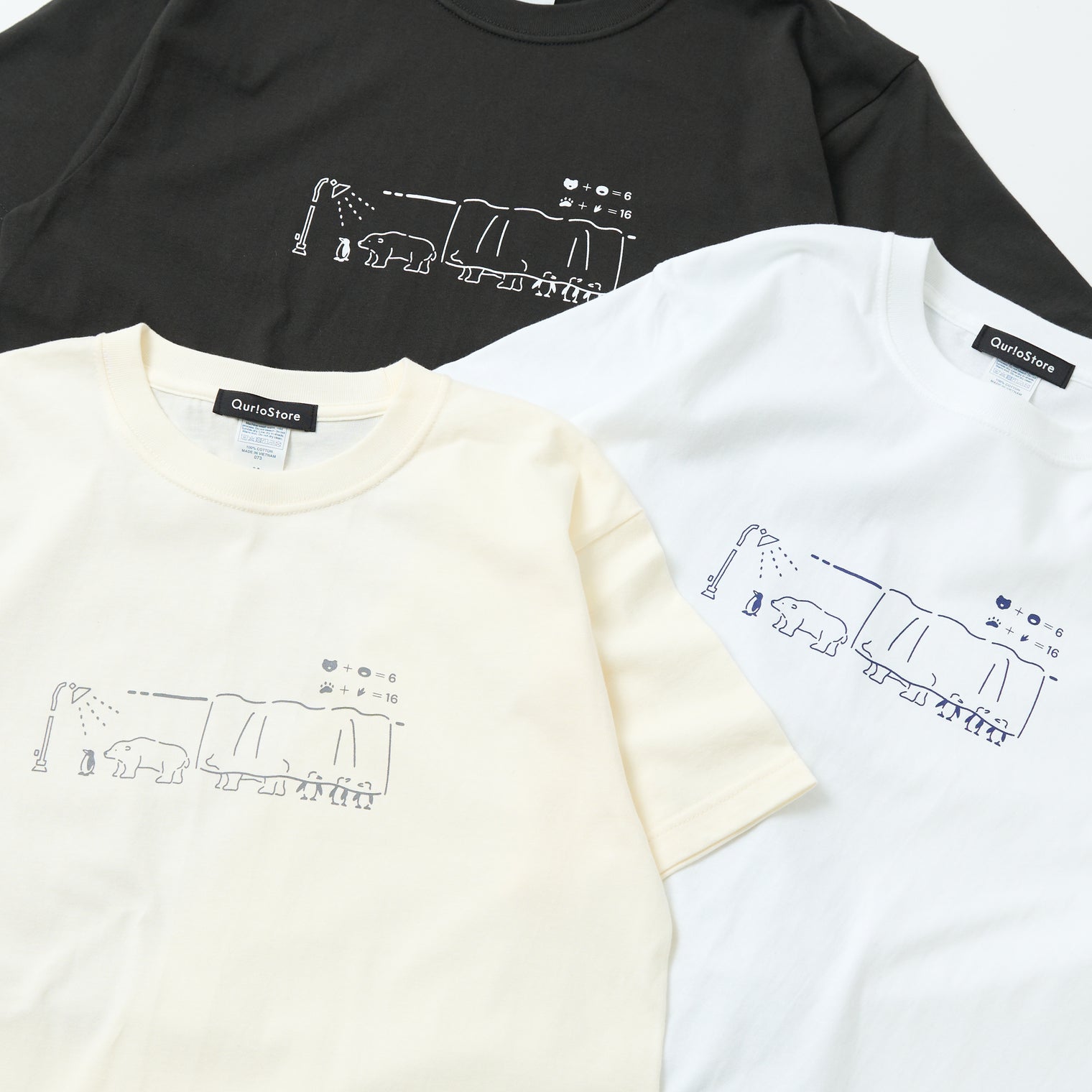 "つるかめ算（代理）" Tシャツ アイボリー ブラック ホワイト 数学 算数 ペンギン シロクマ 動物 レディース メンズ 人気 おしゃれ 20代 30代 - QurioStore QurioS