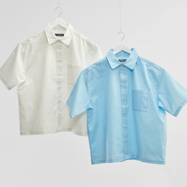 "ミュラー゠リヤー" ストライプシャツ ブルー ホワイト 社会学 心理学 錯視 矢羽 - QurioStore QurioS