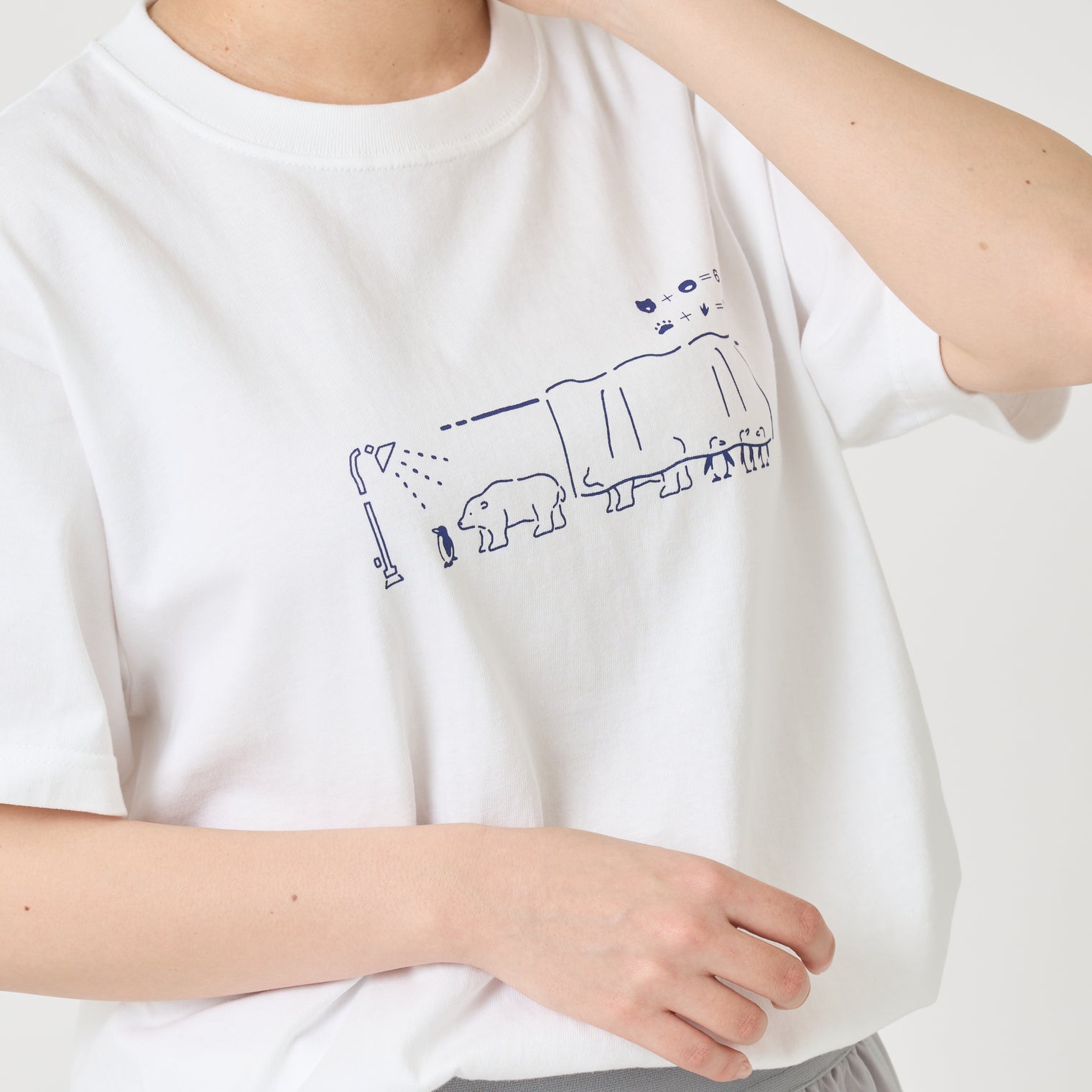 "つるかめ算（代理）" Tシャツ アイボリー ブラック ホワイト 数学 算数 ペンギン シロクマ 動物 レディース メンズ 人気 おしゃれ 20代 30代 - QurioStore QurioS