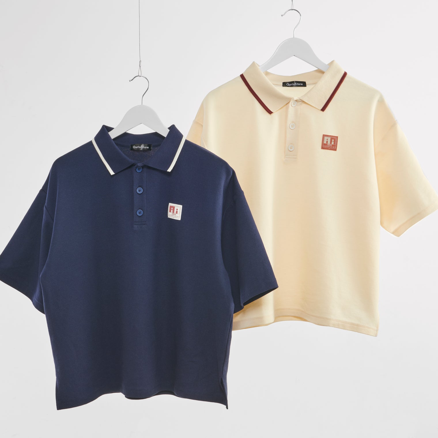 "チューリング・テスト" ポロシャツ アイボリー ネイビー 謎解き AI ドロップショルダー オーバーサイズ レディース メンズ 人気 おしゃれ 20代 30代 通勤 オフィス - QurioStore QurioS