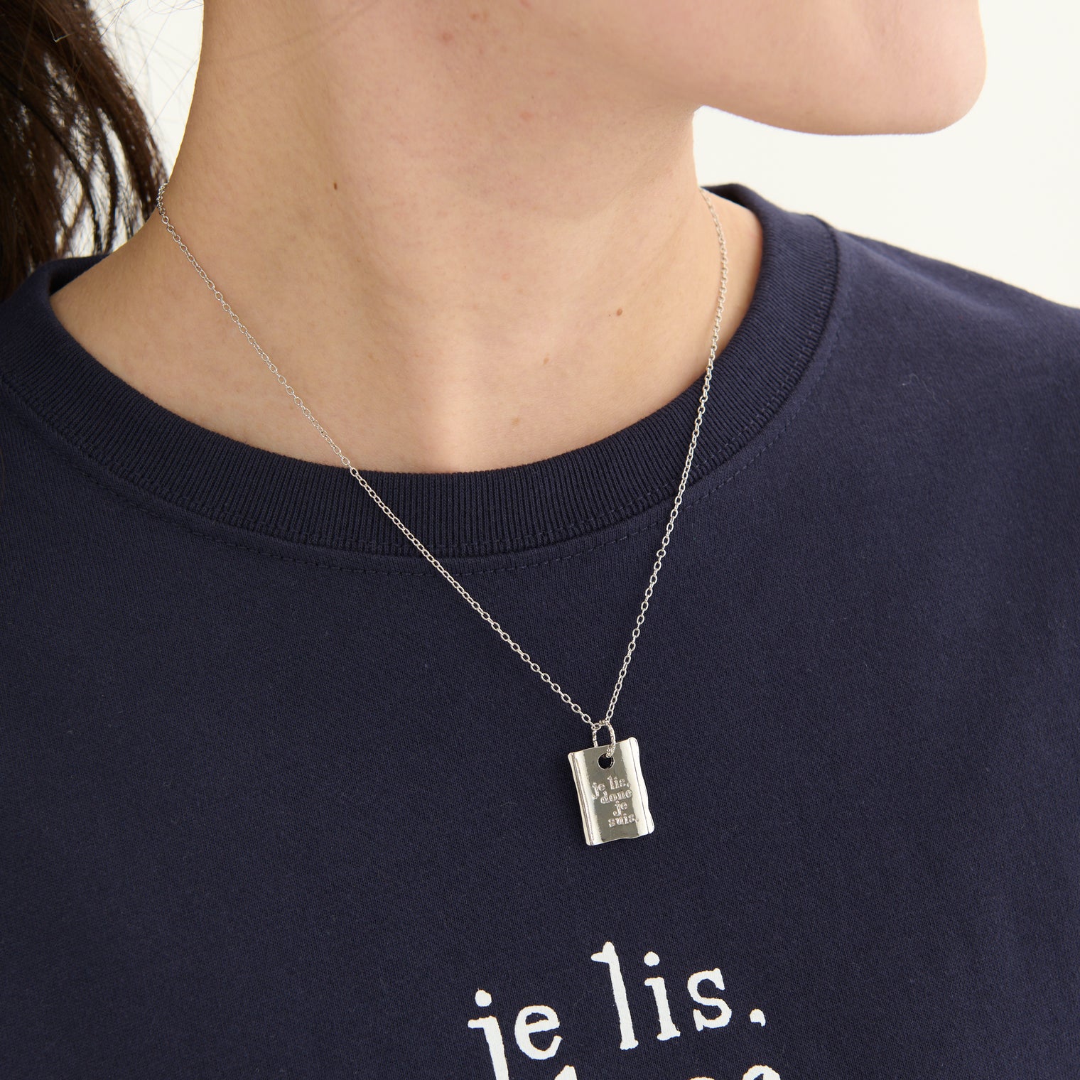 "我読む、ゆえに我あり" ネックレス ピンクゴールド シルバー 哲学 デカルト 方法序説 我思う ゆえに我あり 読書 カフェ レディース メンズ シンプル チェーン - QurioStore QurioS