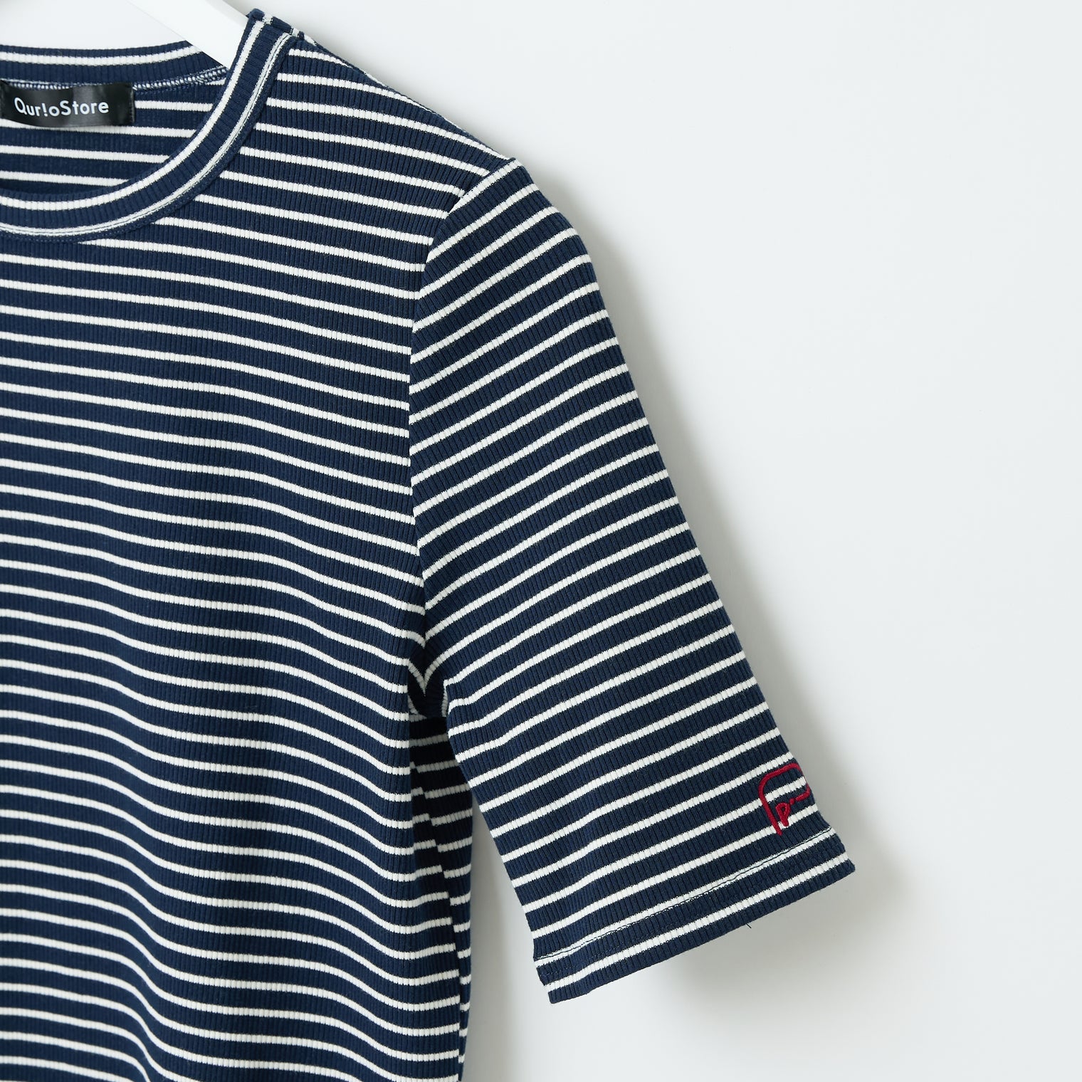 "点P" リブトップス ボーダー ネイビー ブラック ホワイト 数学 問題 半袖 - QurioStore QurioS