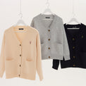 "Q.K." カーディガン アイボリー グレー ネイビー ブラック 刺繍 シンプル ポケット 秋冬 メンズ レディース 制服 通勤 オフィス - QurioStore QurioS