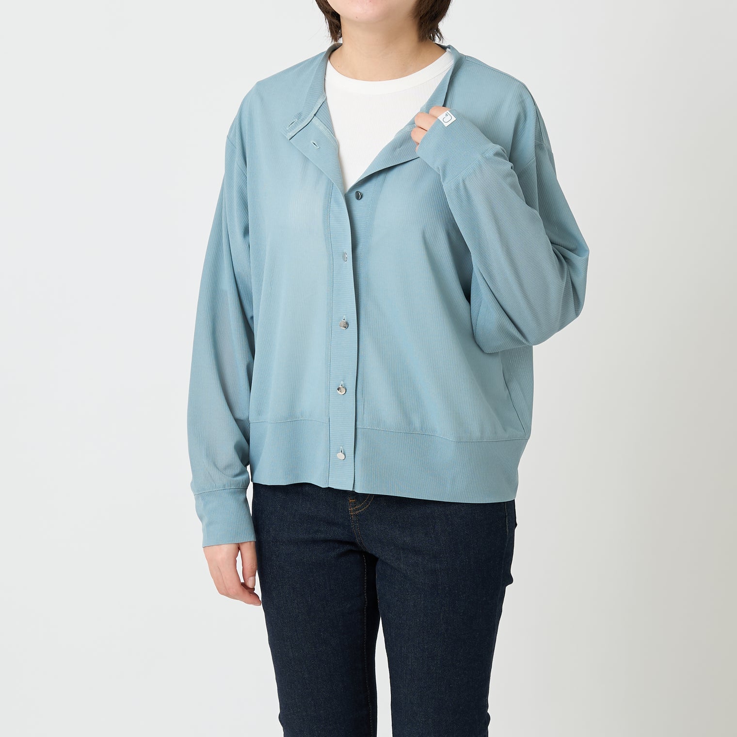 "点P" シアーカーディガン ライトブルー 数学 問題 冷房 寒暖差 羽織りもの きれいめ 春夏 - QurioStore QurioS