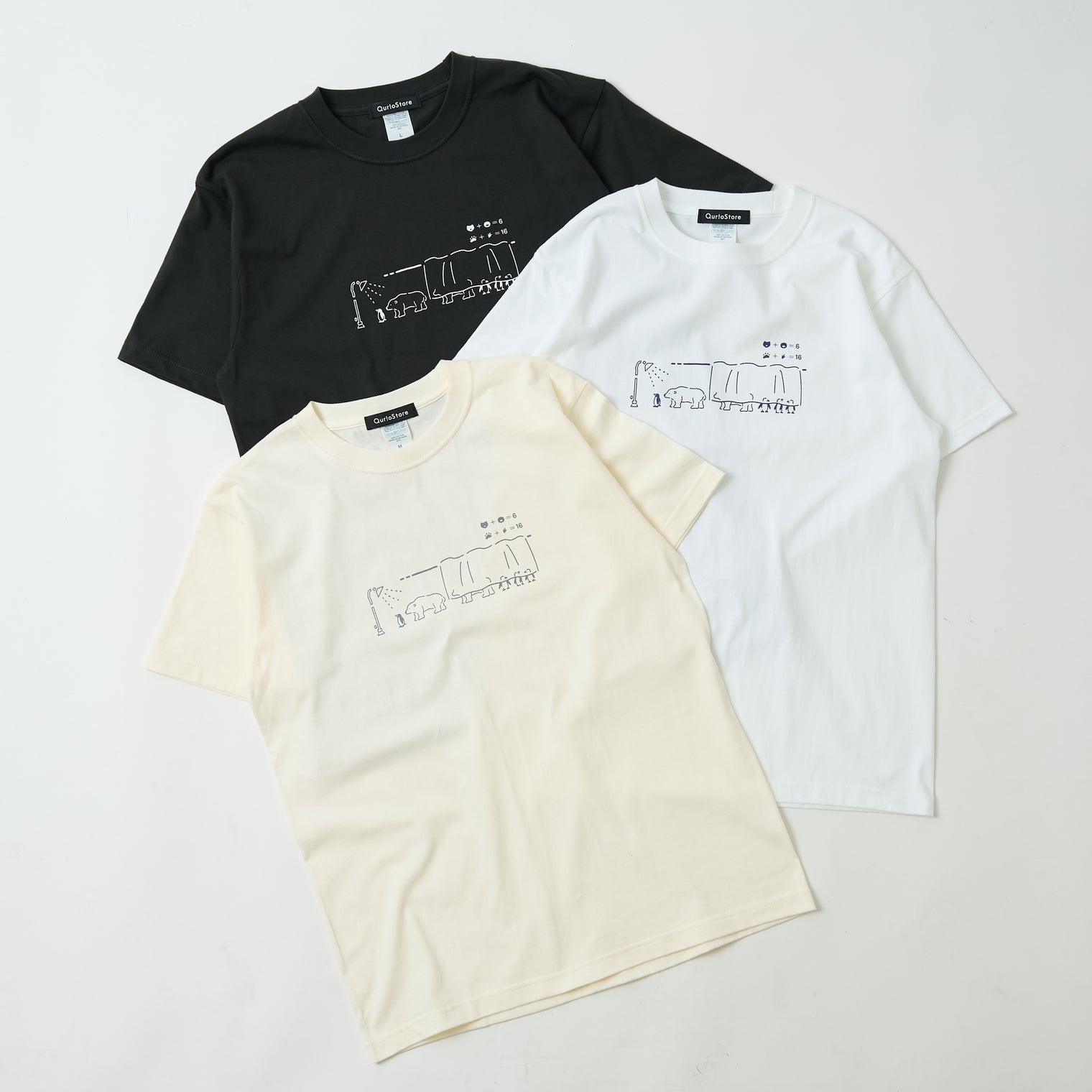 "つるかめ算（代理）" Tシャツ アイボリー ブラック ホワイト 数学 算数 ペンギン シロクマ 動物 レディース メンズ 人気 おしゃれ 20代 30代 - QurioStore QurioS