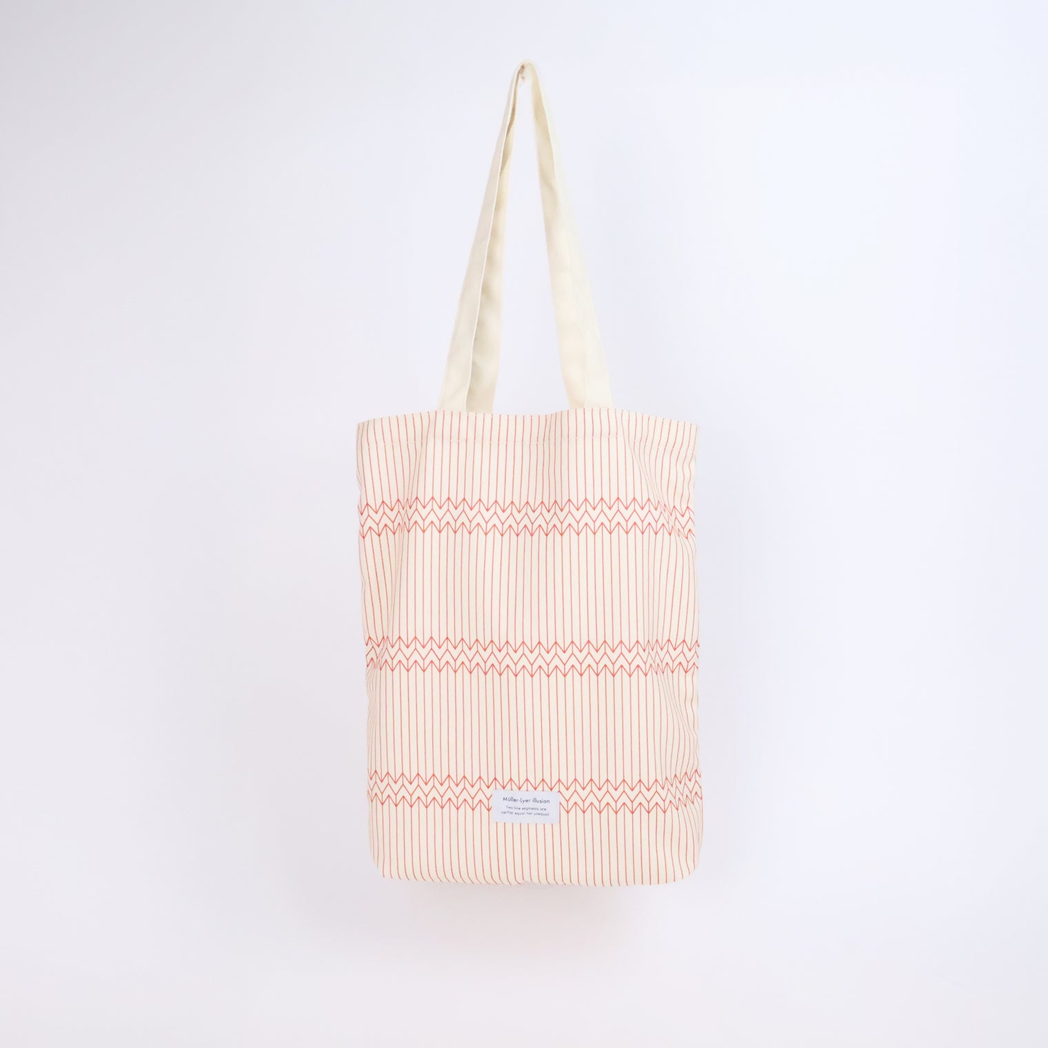 "ミュラー゠リヤー" トートバッグ レッド アイボリー 社会学 心理学 錯視 矢羽 折り畳み エコバッグ - QurioStore QurioS