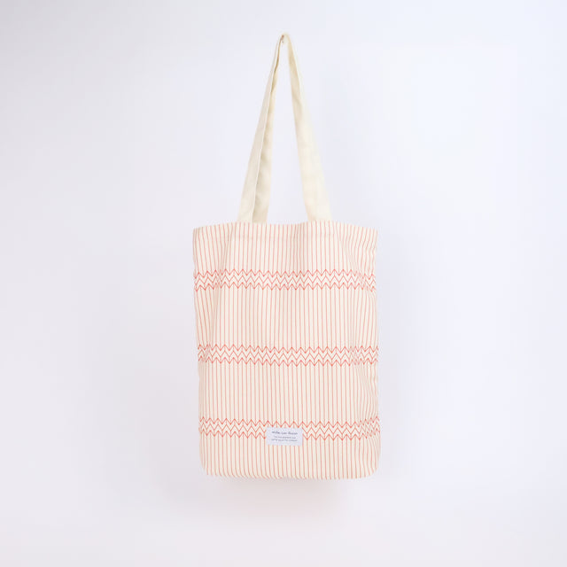 "ミュラー゠リヤー" トートバッグ レッド アイボリー 社会学 心理学 錯視 矢羽 折り畳み エコバッグ - QurioStore QurioS