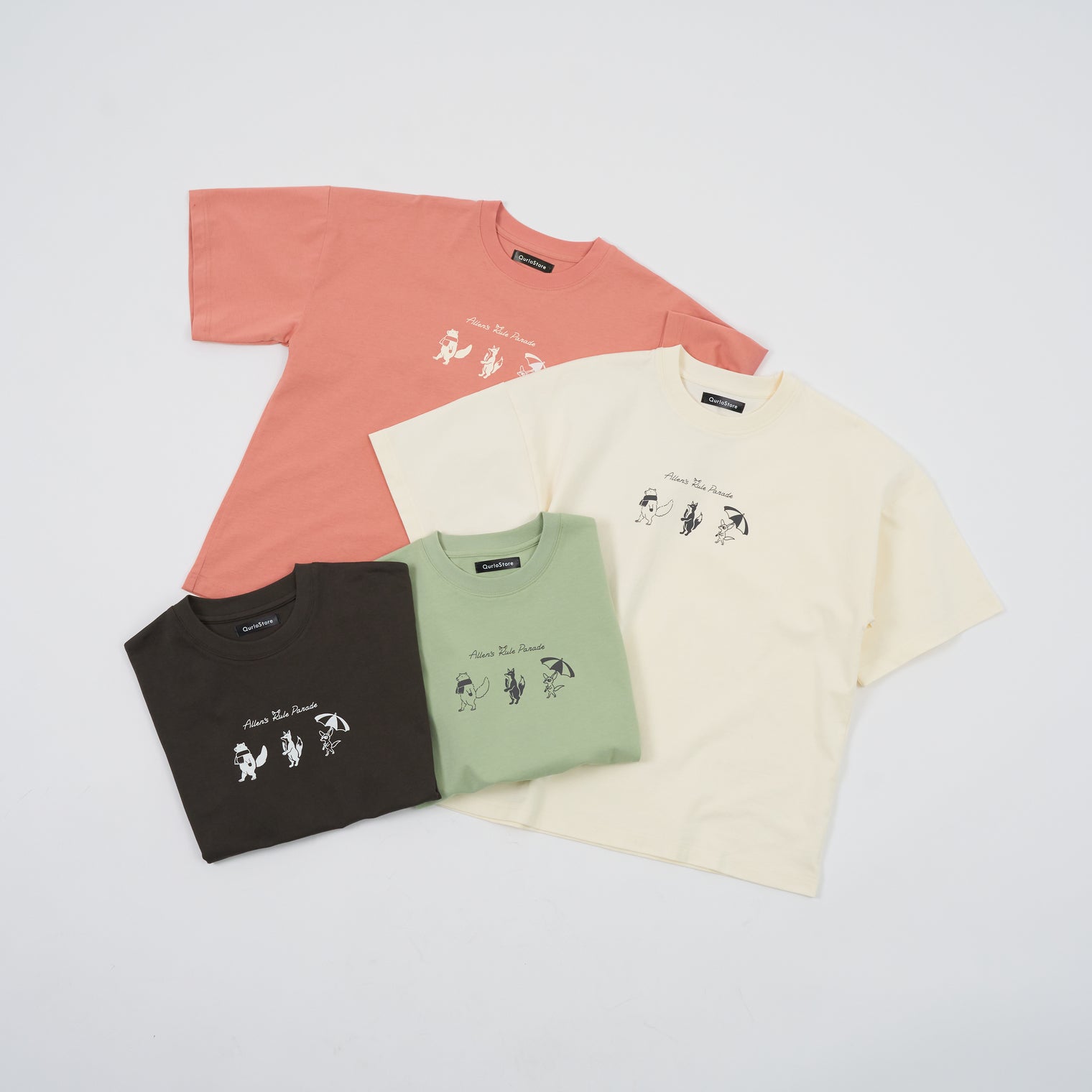 "Allen’s rule parade" Tシャツ キツネ アイボリー チャコール コーラルピンク ライトグリーン 生物学 アレンの法則 Tシャツ キツネ パレード クイズノック グッズ レディース メンズ 人気 おしゃれ 20代 30代 - QurioStore QurioStore