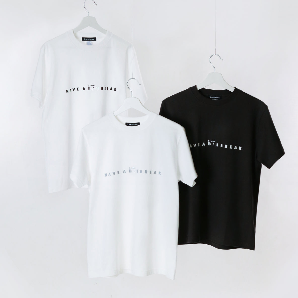 "Have a break" 音楽ロゴTシャツ ホワイト シルバー ブラック 音楽記号 リピート 四分休符 Xtimes レディース メンズ 人気 おしゃれ 20代 30代 - QurioStore QurioS