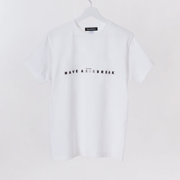 "Have a break" 音楽ロゴTシャツ ホワイト 音楽記号 リピート 四分休符 Xtimes レディース メンズ 人気 おしゃれ 20代 30代 - QurioStore QurioS