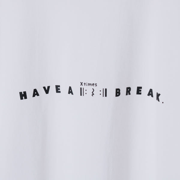 "Have a break" 音楽ロゴTシャツ ホワイト 音楽記号 リピート 四分休符 Xtimes レディース メンズ 人気 おしゃれ 20代 30代 - QurioStore QurioS
