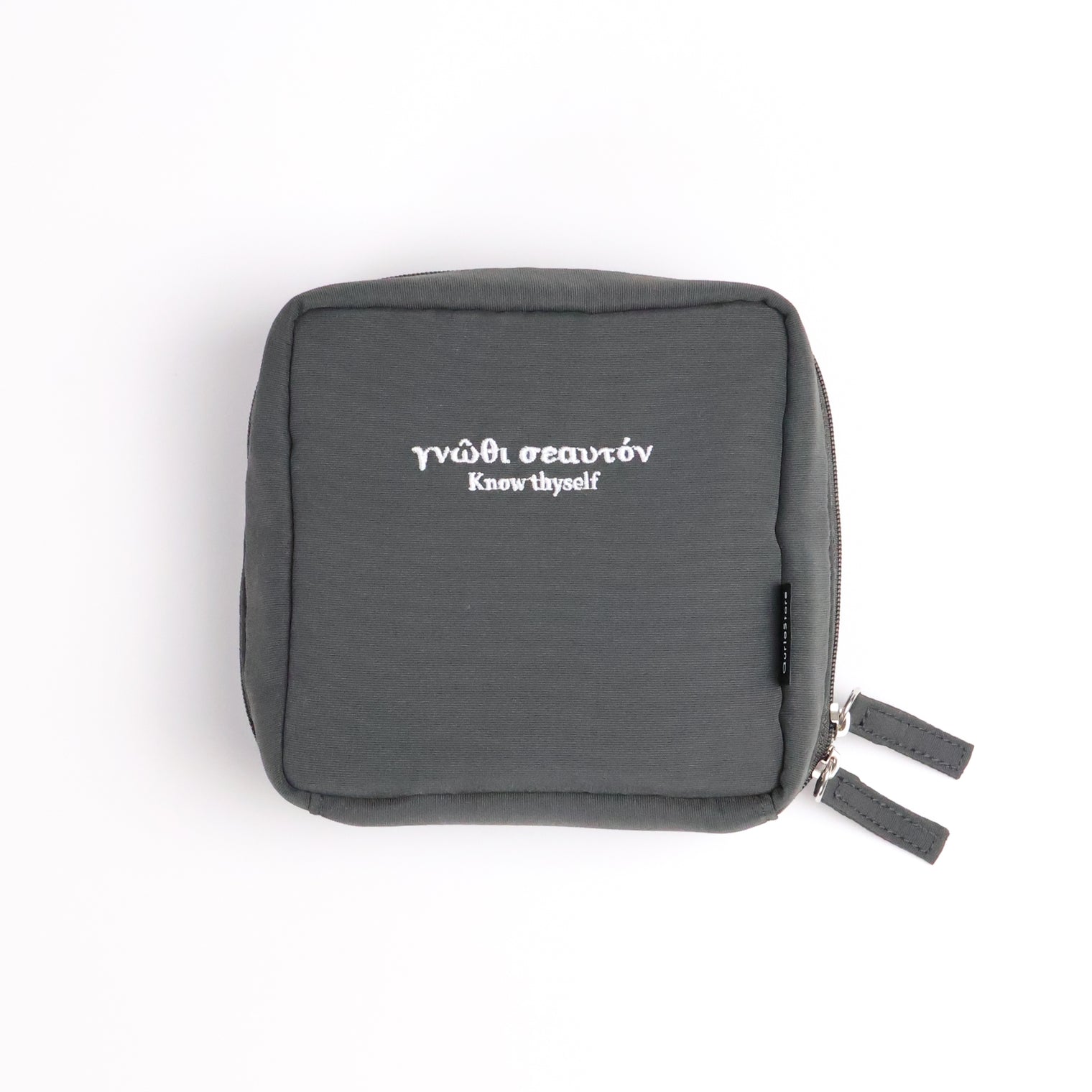 "汝自身を知れ" ポーチ チャコール ブラック 哲学 ソクラテス メイク トラベル 自分の無知を自覚せよ - QurioStore QurioS