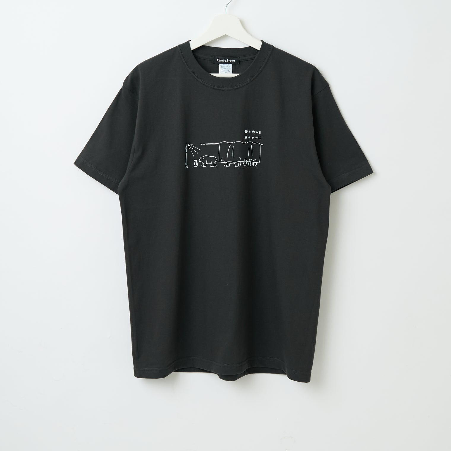 "つるかめ算（代理）" Tシャツ アイボリー ブラック ホワイト 数学 算数 ペンギン シロクマ 動物 レディース メンズ 人気 おしゃれ 20代 30代 - QurioStore QurioS
