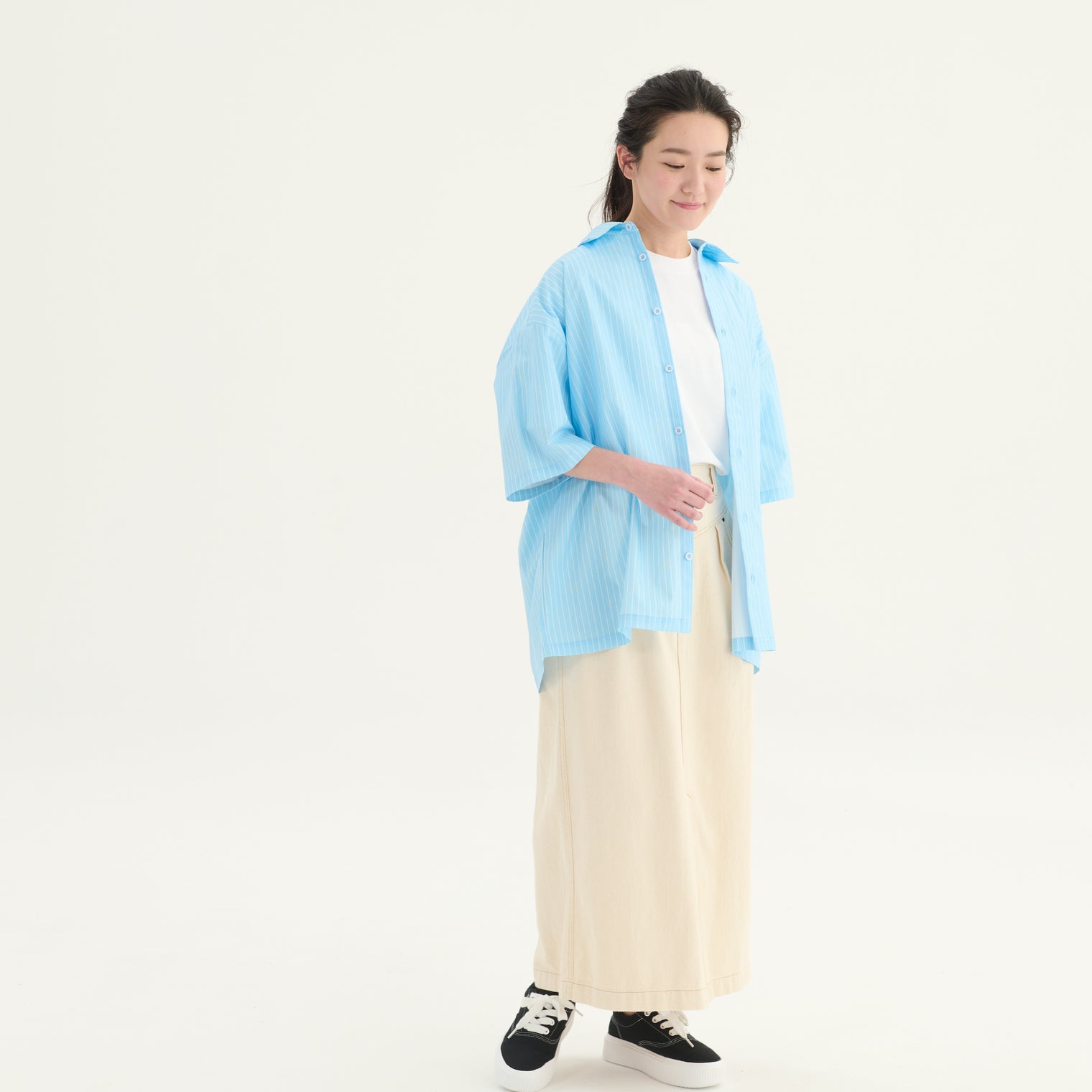 "ミュラー゠リヤー" ストライプシャツ ブルー 社会学 心理学 錯視 矢羽 - QurioStore QurioS