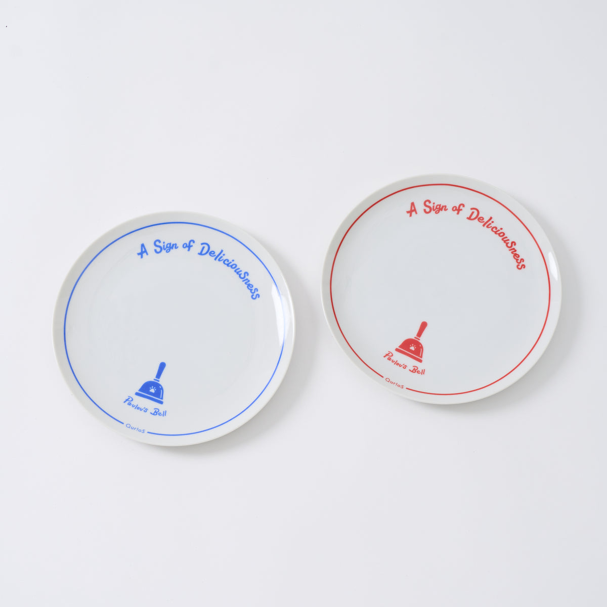 "Pavlov’s Bell" おいしい予感プレート レッド ブルー 生理学 プレート 犬 ベル パブロフ 食器 平皿 - QurioStore QurioS