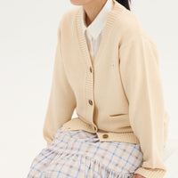 "Q.K." カーディガン アイボリー グレー ネイビー ブラック 刺繍 シンプル ポケット 秋冬 メンズ レディース 制服 通勤 オフィス - QurioStore QurioS