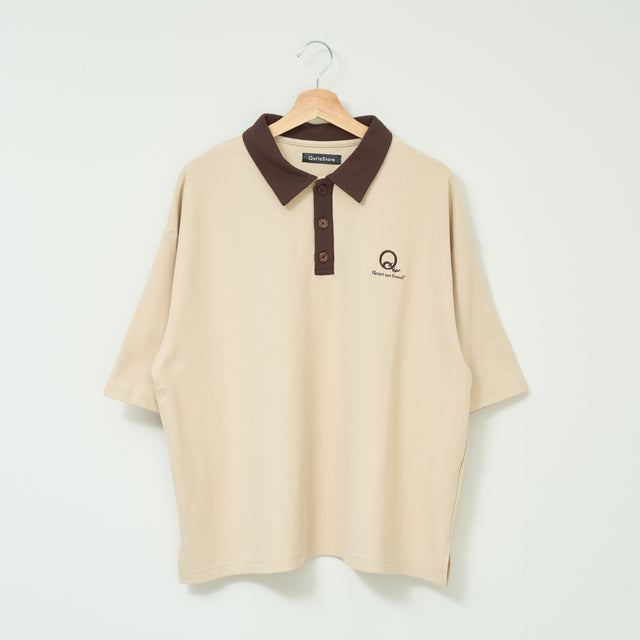 "Q" 哲学的ゾンビポロシャツ ベージュ ブラウン ダスティピンク 哲学 思考実験 シャツ 心 バイカラー レディース メンズ 人気 おしゃれ 20代 30代 - QurioStore QurioS