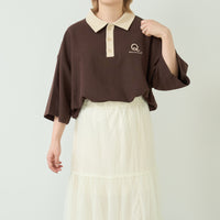 "Q" 哲学的ゾンビポロシャツ ベージュ ブラウン ダスティピンク 哲学 思考実験 シャツ 心 バイカラー レディース メンズ 人気 おしゃれ 20代 30代 - QurioStore QurioS