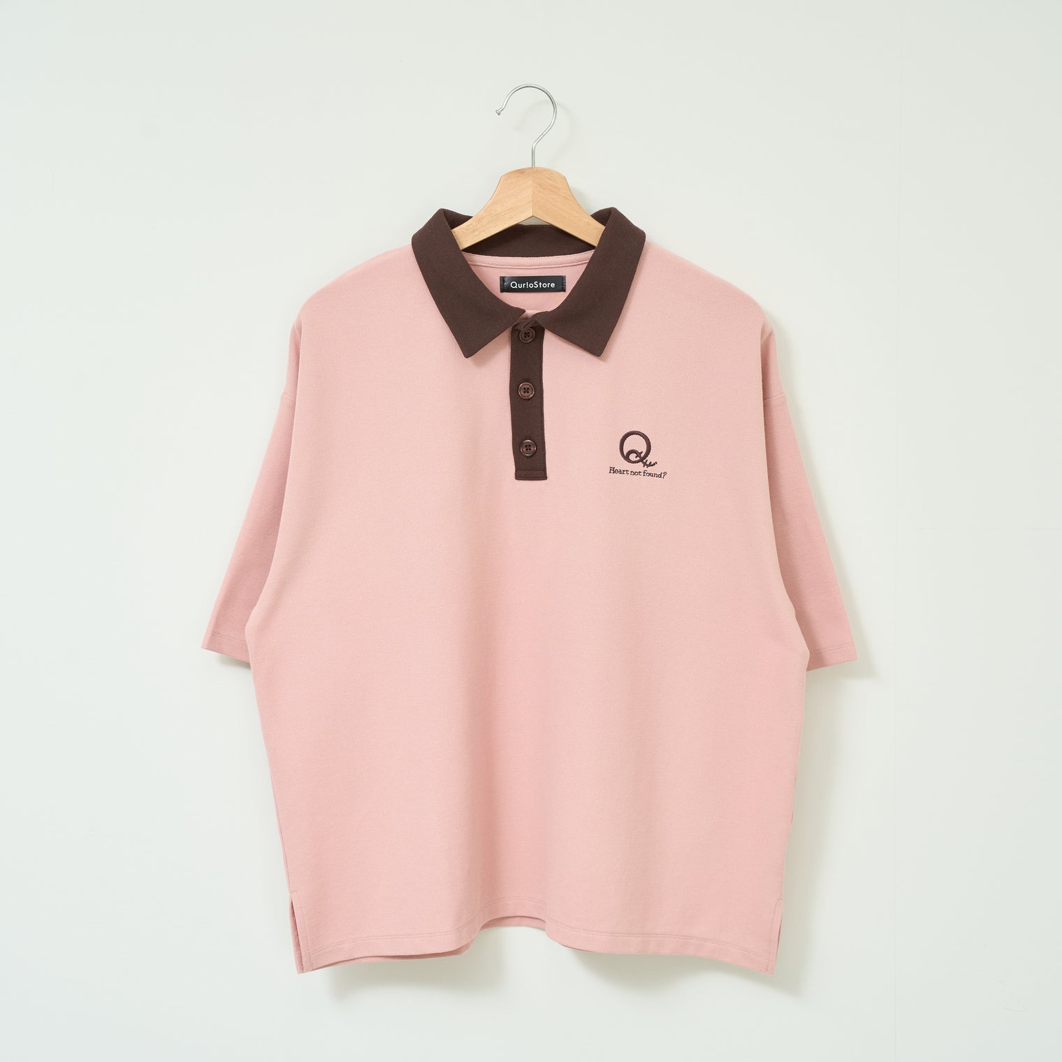 "Q" 哲学的ゾンビポロシャツ ベージュ ブラウン ダスティピンク 哲学 思考実験 シャツ 心 バイカラー レディース メンズ 人気 おしゃれ 20代 30代 - QurioStore QurioS