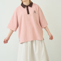 "Q" 哲学的ゾンビポロシャツ ベージュ ブラウン ダスティピンク 哲学 思考実験 シャツ 心 バイカラー レディース メンズ 人気 おしゃれ 20代 30代 - QurioStore QurioS