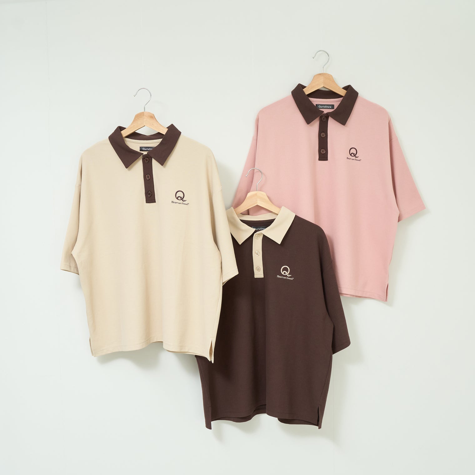 "Q" 哲学的ゾンビポロシャツ ベージュ ブラウン ダスティピンク 哲学 思考実験 シャツ 心 バイカラー レディース メンズ 人気 おしゃれ 20代 30代 - QurioStore QurioS