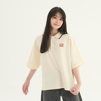 "チューリング・テスト" ポロシャツ アイボリー ネイビー 謎解き AI ドロップショルダー オーバーサイズ レディース メンズ 人気 おしゃれ 20代 30代 通勤 オフィス - QurioStore QurioS