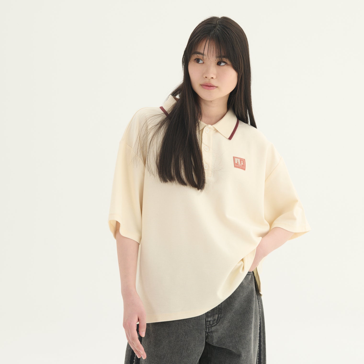 "チューリング・テスト" ポロシャツ アイボリー ネイビー 謎解き AI ドロップショルダー オーバーサイズ レディース メンズ 人気 おしゃれ 20代 30代 通勤 オフィス - QurioStore QurioS