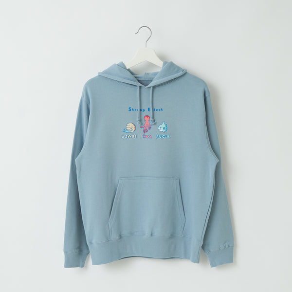 "Stroop effect" パーカー（企画：東問） ライトブルー ネイビー グレー アイボリー ブラック 心理学 ネットミーム マリン 海の生き物 スイーツ たこ マンボウ アンモナイト QuizKnock クイズノック 秋冬 レディース メンズ 人気 おしゃれ 20代 30代 - QurioStore QurioS