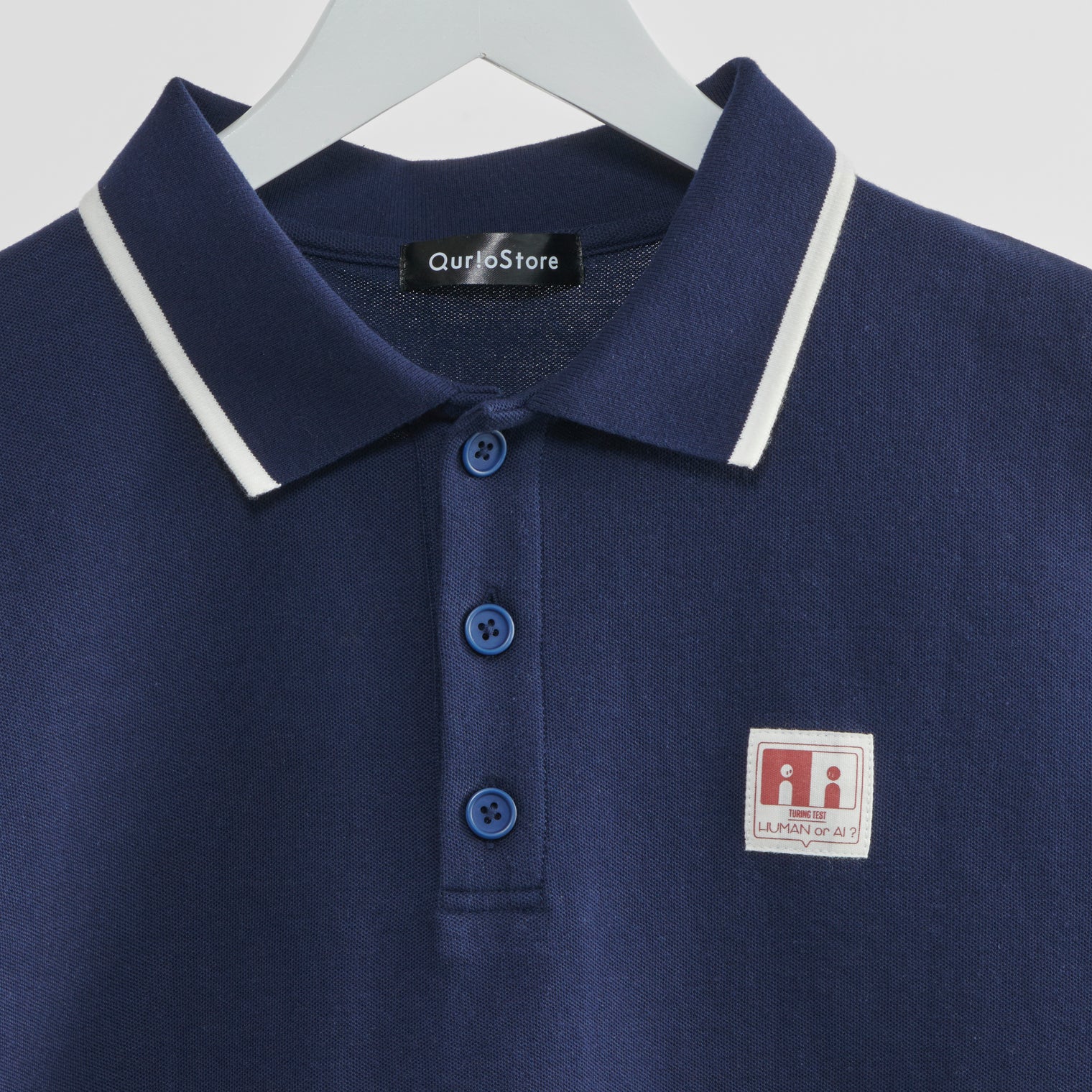 "チューリング・テスト" ポロシャツ アイボリー ネイビー 謎解き AI ドロップショルダー オーバーサイズ レディース メンズ 人気 おしゃれ 20代 30代 通勤 オフィス - QurioStore QurioS