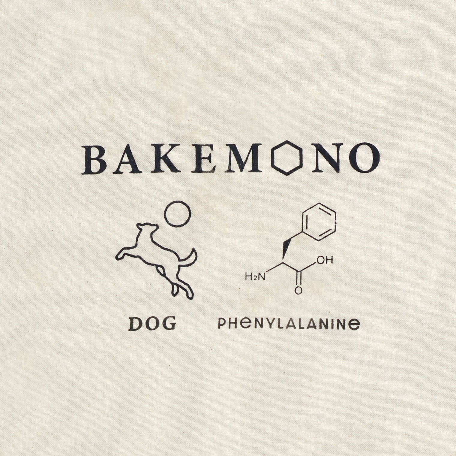 "BAKEMONO" 巾着バッグ ベージュ 化学 構造式 バッグ ペンギン ドッグ 犬 レディース メンズ 人気 おしゃれ 20代 30代 - QurioStore QurioS