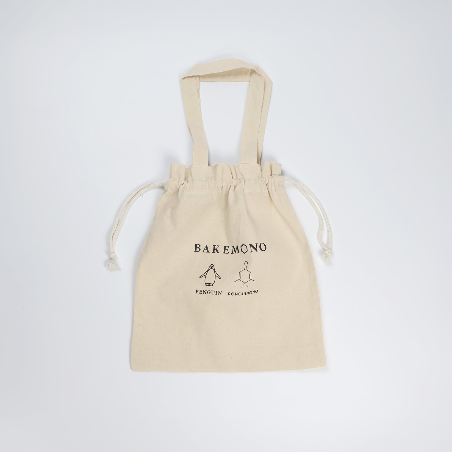 "BAKEMONO" 巾着バッグ ベージュ 化学 構造式 バッグ ペンギン ドッグ 犬 レディース メンズ 人気 おしゃれ 20代 30代 - QurioStore QurioS