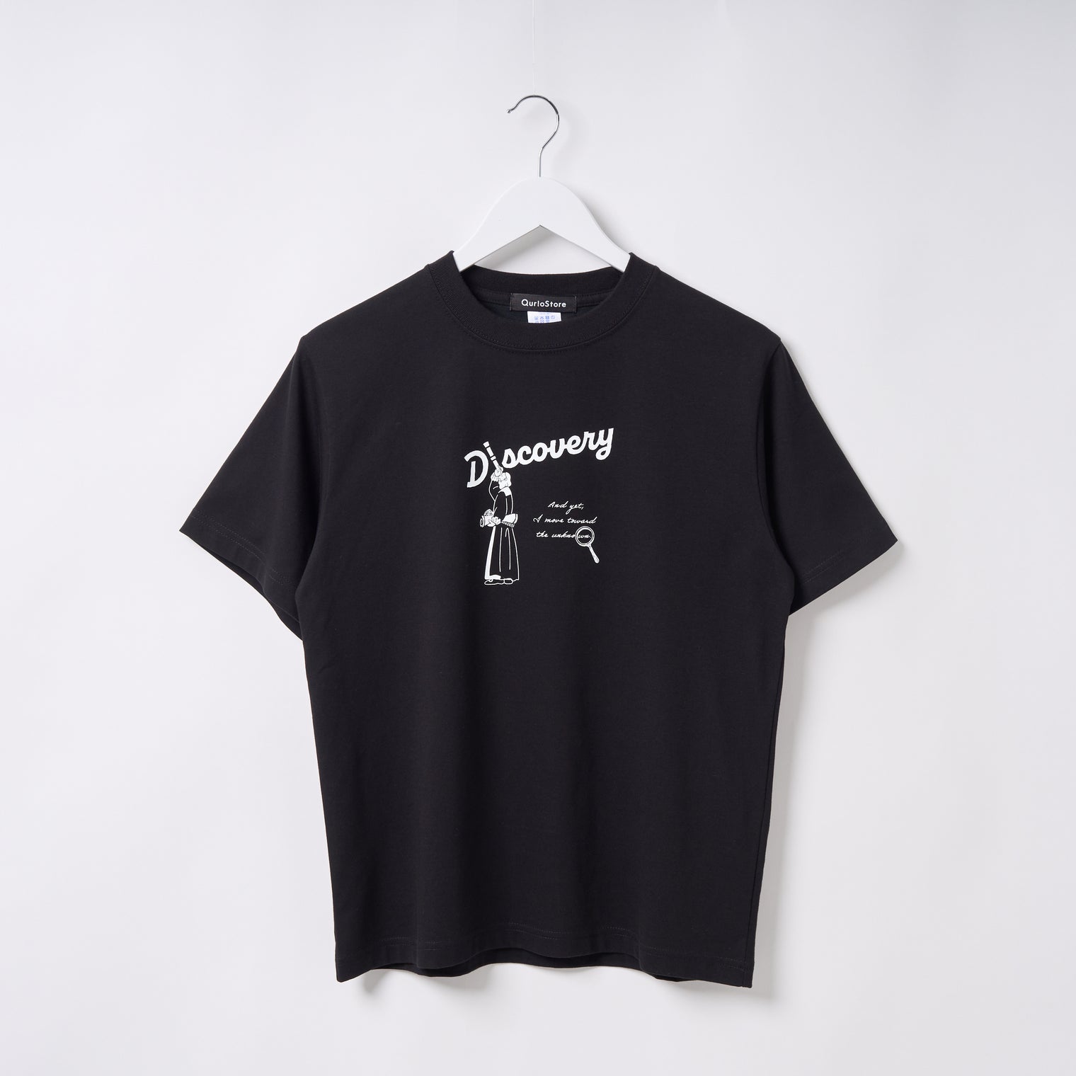 "Discovery" クールタッチTシャツ アイボリー ブラック 物理 物理学 宇宙学 Tシャツ ニュートン ガリレオ りんご 木星 クイズノック グッズ レディース メンズ 人気 おしゃれ 20代 30代 - QurioStore QurioS