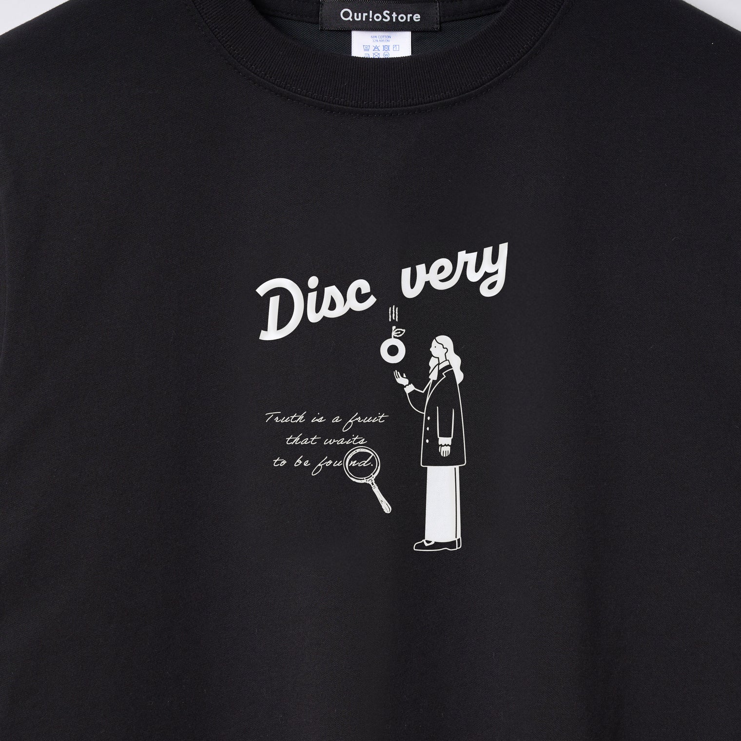 "Discovery" クールタッチTシャツ アイボリー ブラック 物理 物理学 宇宙学 Tシャツ ニュートン ガリレオ りんご 木星 クイズノック グッズ レディース メンズ 人気 おしゃれ 20代 30代 - QurioStore QurioS