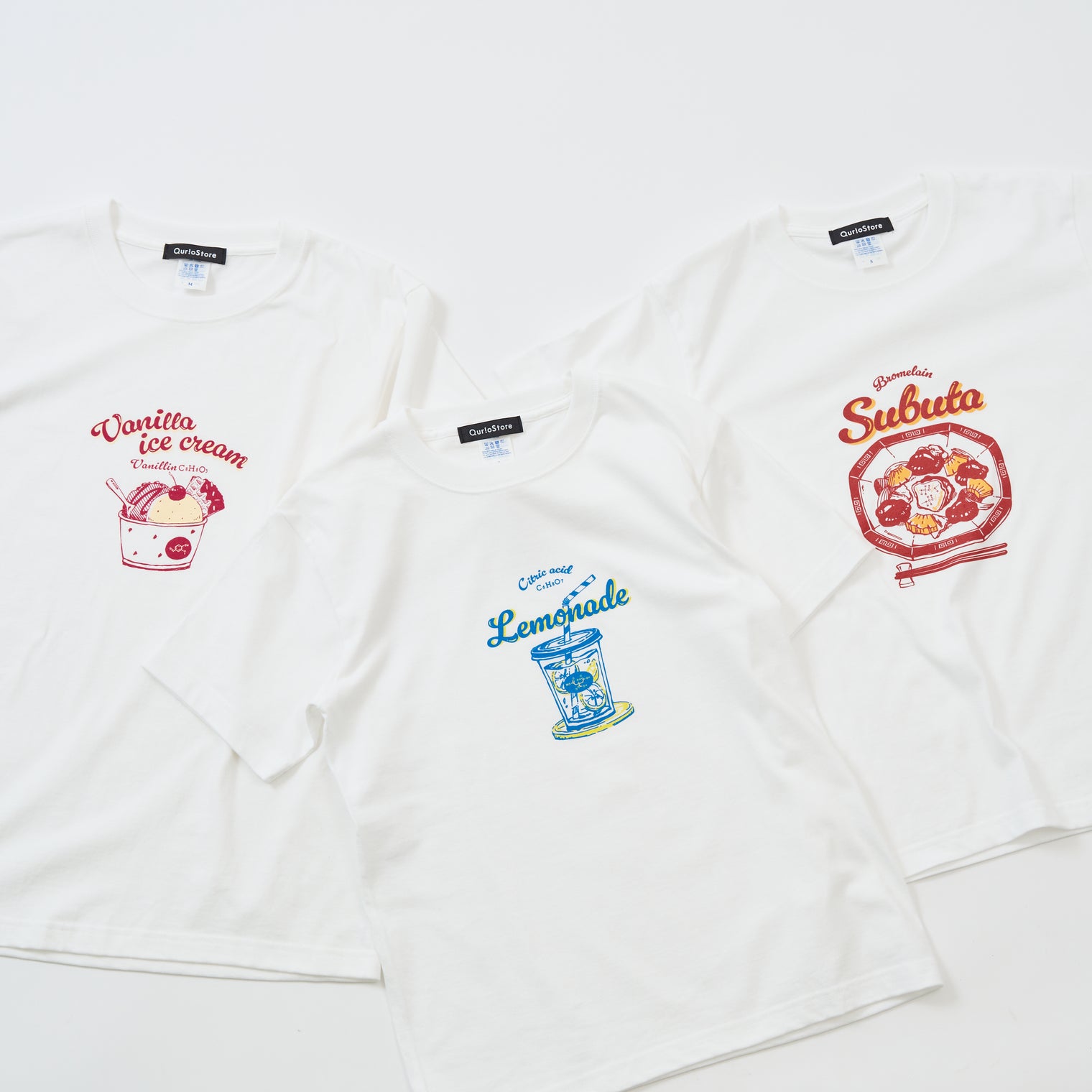 "おいしい化学" Tシャツ ブルー ピンク オレンジ 化学 構造式 Tシャツ レモン レモネード バニラ アイス 酢豚 パイナップル クイズノック グッズ レディース メンズ 人気 おしゃれ 20代 30代 - QurioStore QurioS