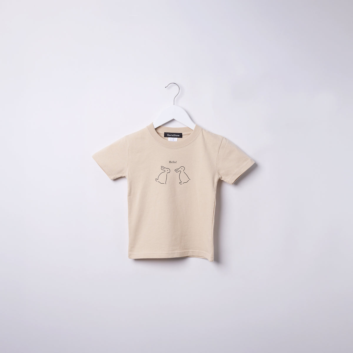 "Same?" Tシャツ【キッズ】 アプリコット オレンジ ブルー ベージュ 心理学 多義図形 Tシャツ ウサギ アヒル クイズノック グッズ キッズ 親子 ファミリー 人気 おしゃれ - QurioStore QurioS Kids